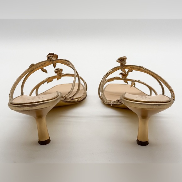 Chanel Vintage 2001 Rosebuds Strap Sandal Beige & Gold Leather Kitten Heel EU 39 - Picture 5 of 15